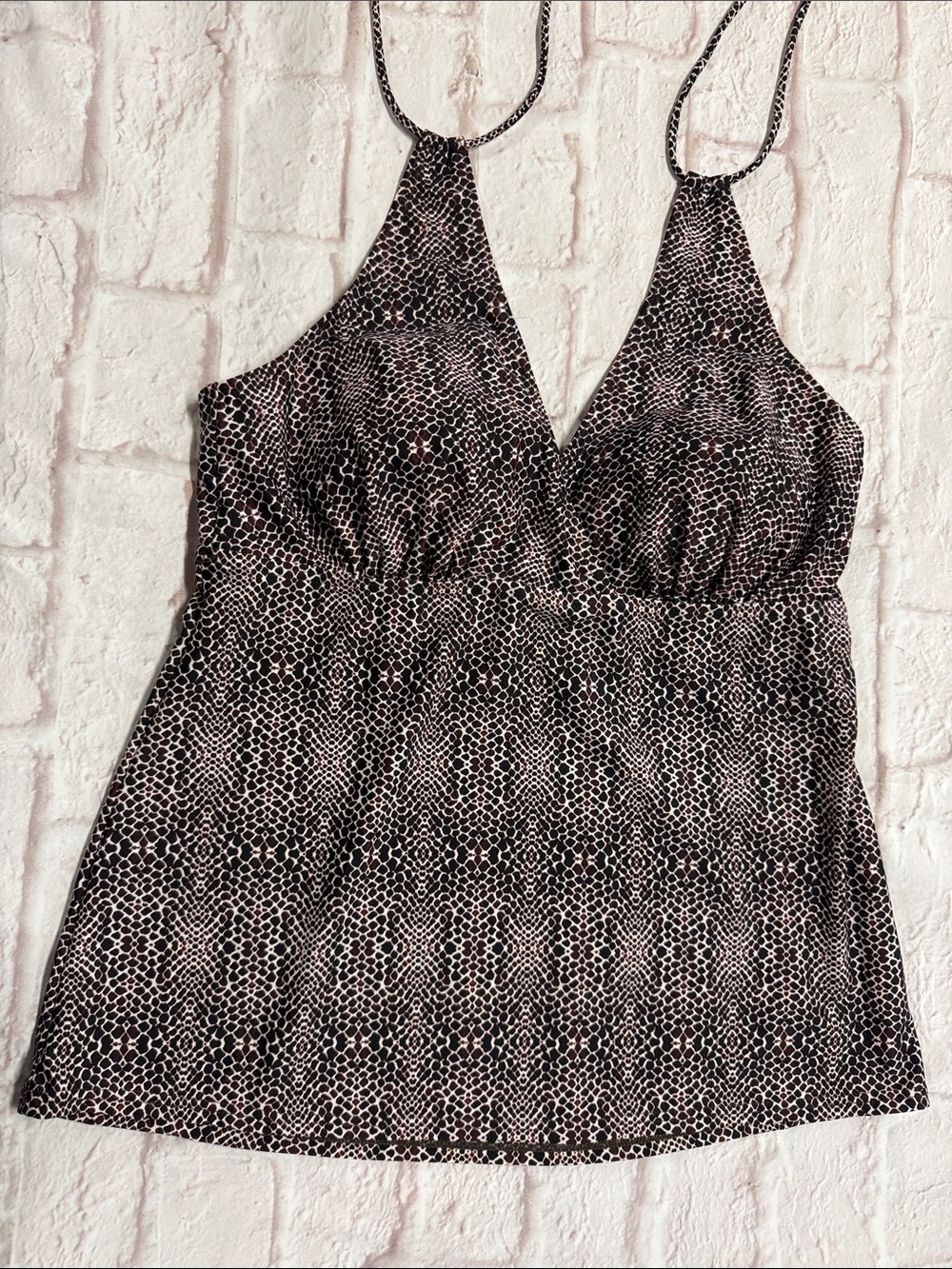 Swimsuits For All Brown and Cream  Printed Halter Tankini Top